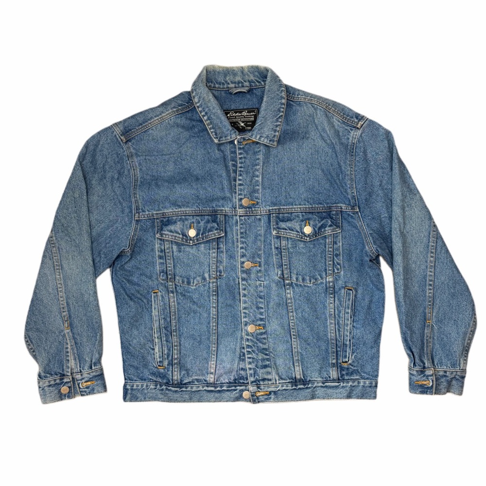 Vintage Eddie Bauer Denim Trucker Jacket Men's Size Small 90s Classic Blue